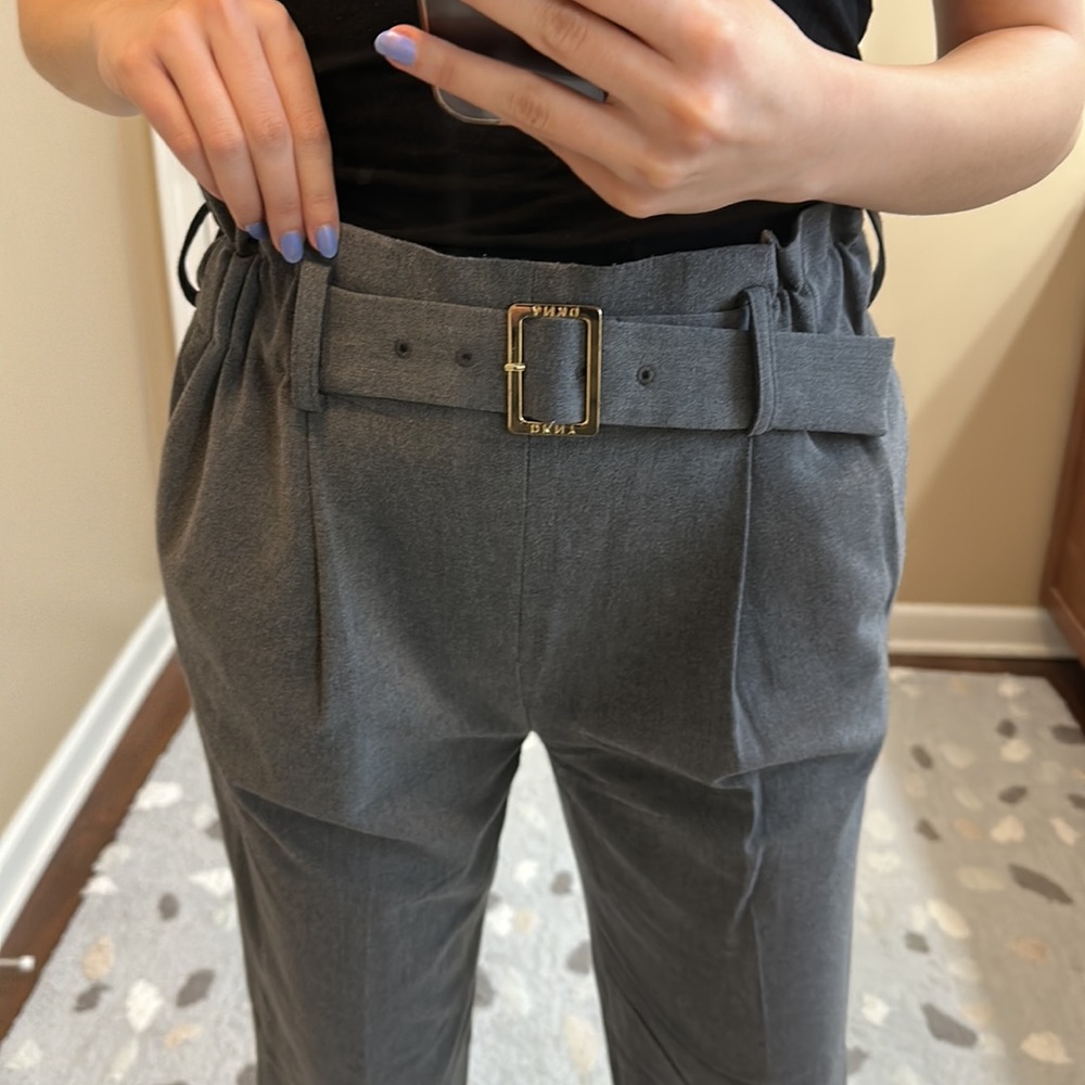 EUC DKNY tailored ruched paperbag high rise elastic waist pants with belt - Picture 3 of 13